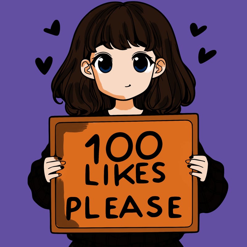 a girl holding a sign saying 100 likes please