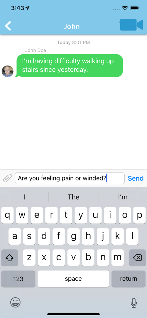 Medizinisches Fachpersonal kommuniziert sicher mit einem Patienten über Symptome in der LifeguardHCP-App