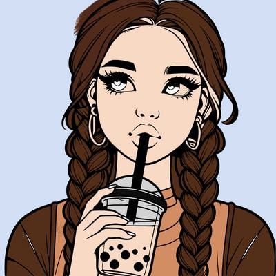 realistic girl with braided hair drinking boba