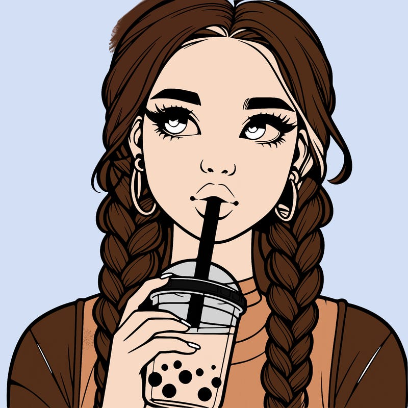 realistic girl with braided hair drinking boba