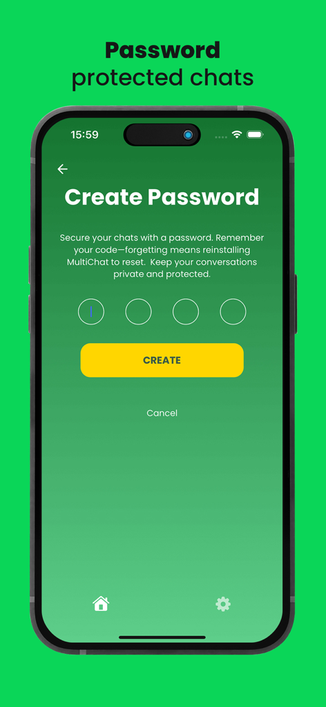 MultiChat Business Messenger - MultiChat App-Oberfläche zum Erstellen eines sicheren Chat-Passworts