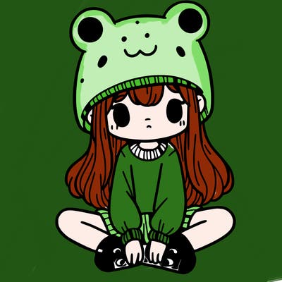 a girl wearing a frog hat and some frog socks