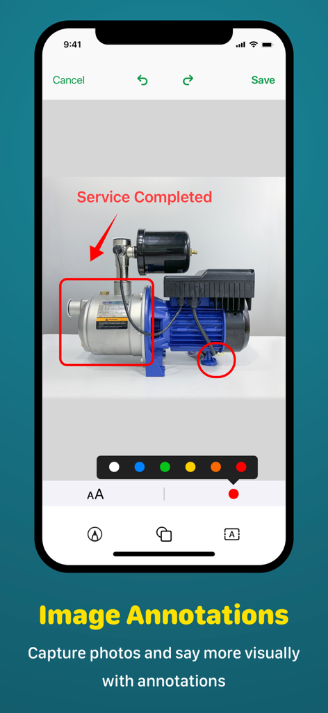 Zoho Forms: Build mobile forms - Zoho Forms interface showing image annotations and photo markup for field service reports