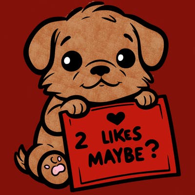 a puppy holding a sign that says 2 likes maybe?