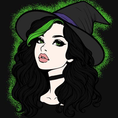 realistic witch girl with wavy hair and lips
