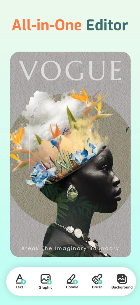 Mockup Generator - Mockitup - テキスト、グラフィック、落書きなどのデザインツールを備えたクリエイティブな雑誌カバーモックアップを表示する、Mockitupアプリのオールインワンエディタのインターフェース