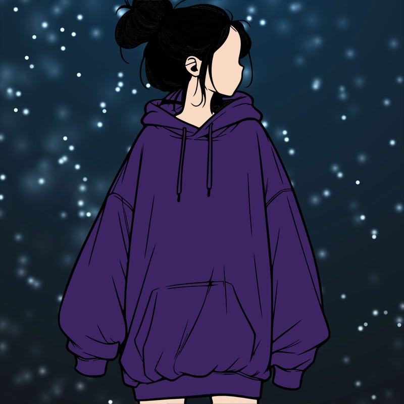 realistic girl with a oversized sweatshirt on and a bun