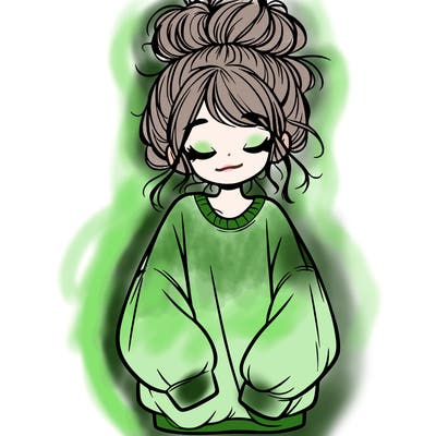 girl with baggy sweatshirt and messy bun