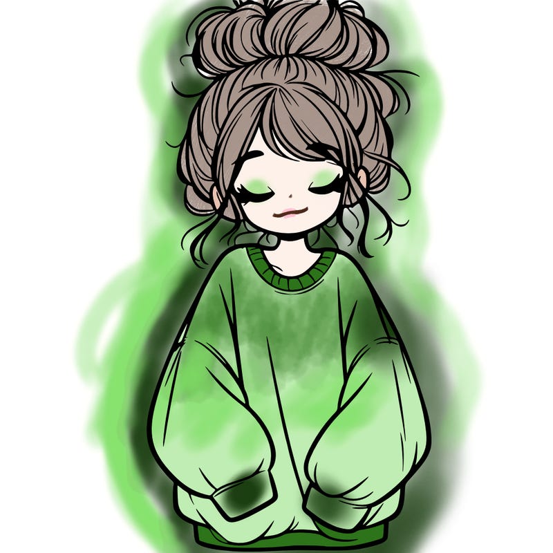 girl with baggy sweatshirt and messy bun