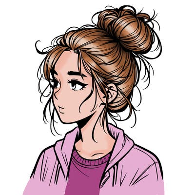 realistic teenage girl with a messy bun