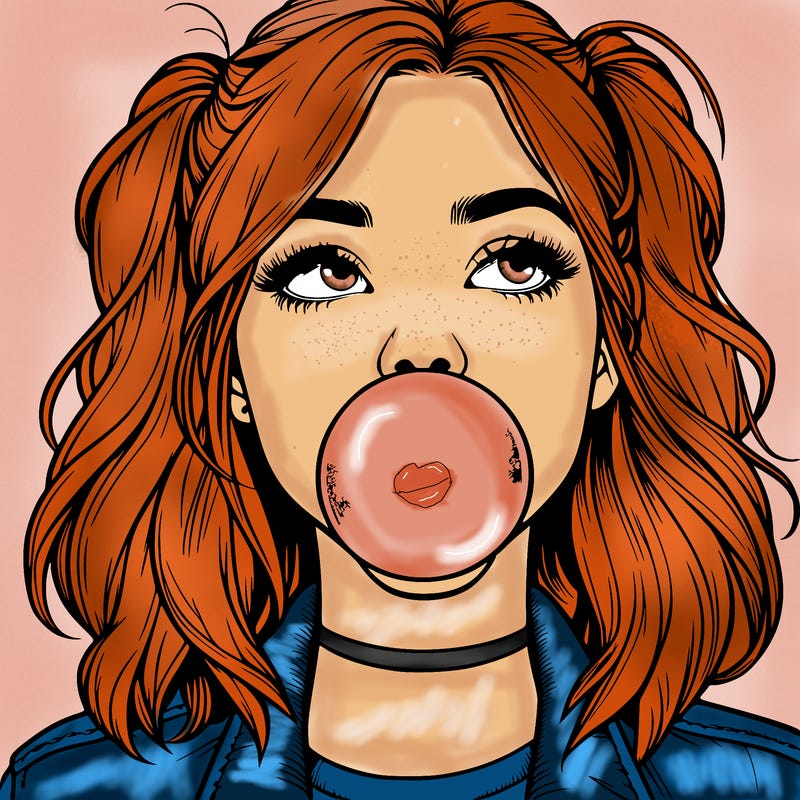 realististic girl blowing bubble -gum