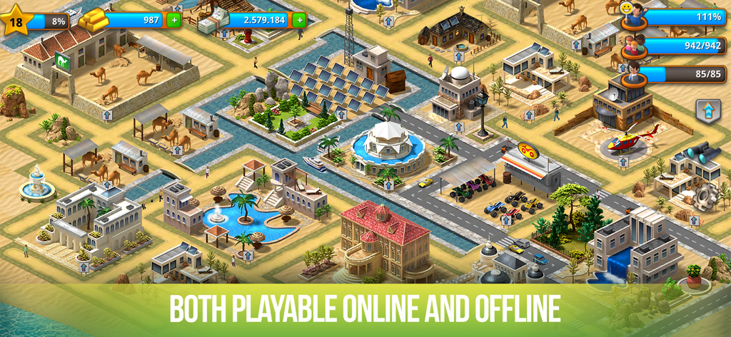 Paradise City: Simulation Game - A desert city overview in Paradise City Simulation Game with residential and commercial buildings