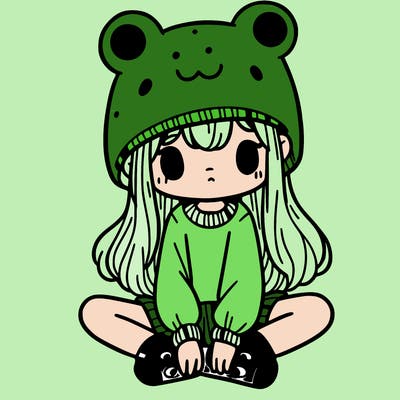 a girl wearing a frog hat and some frog socks