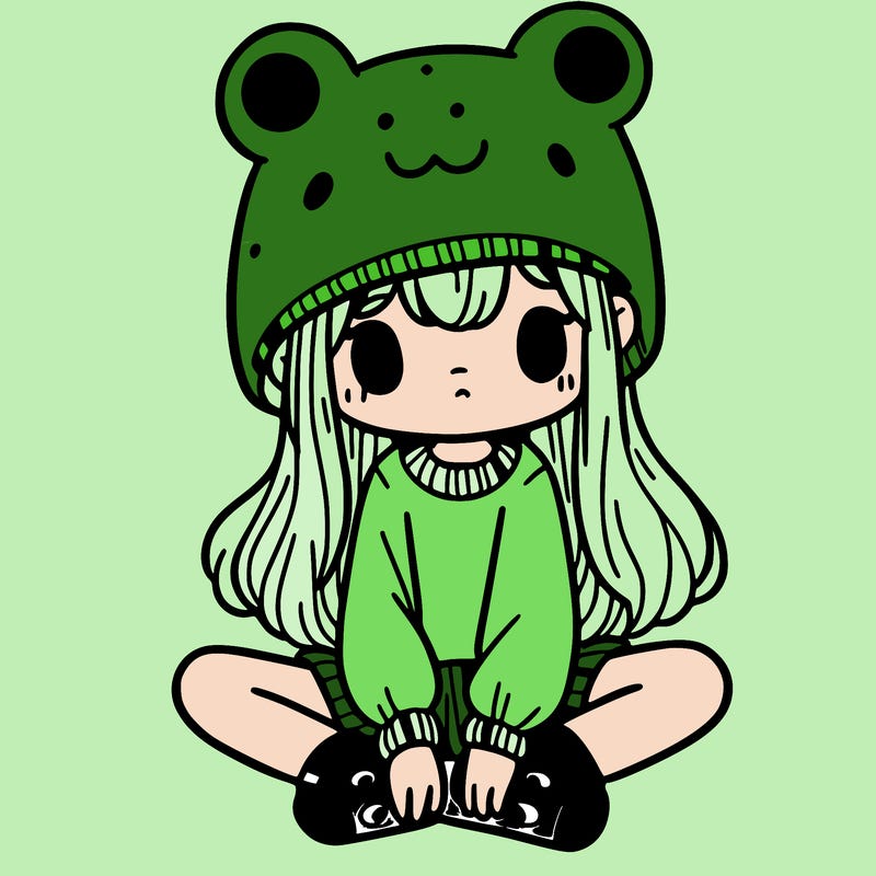 a girl wearing a frog hat and some frog socks