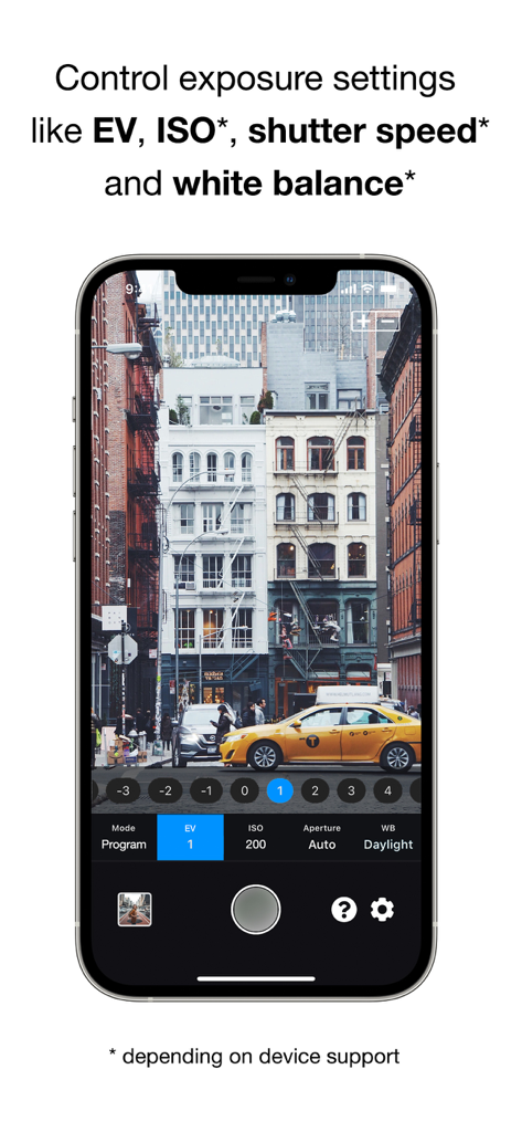 GoCamera – PlayMemories Mobile - GoCamera app interface showing remote exposure controls for Sony cameras including ISO and white balance