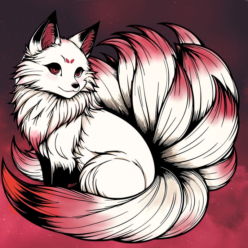 realistic detailed 9 tailed anime fox