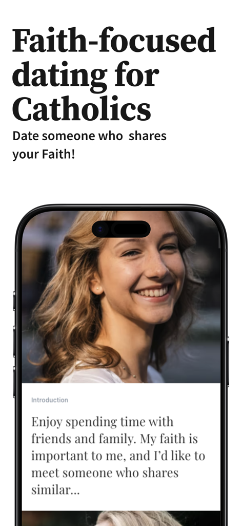 Tela do aplicativo de namoro CatholicMatch mostrando um perfil de usuário focado na fé