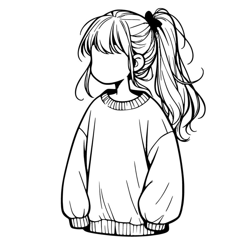 realistic girl with oversized sweatshirt and ponytail