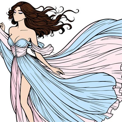 realistic woman in dress flowing the the wind