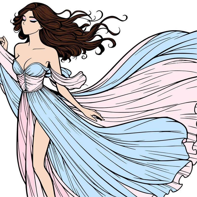 realistic woman in dress flowing the the wind
