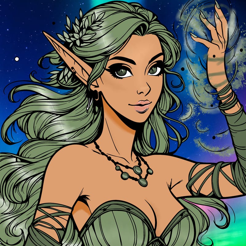 realistic elven woman glow magic wild chaos