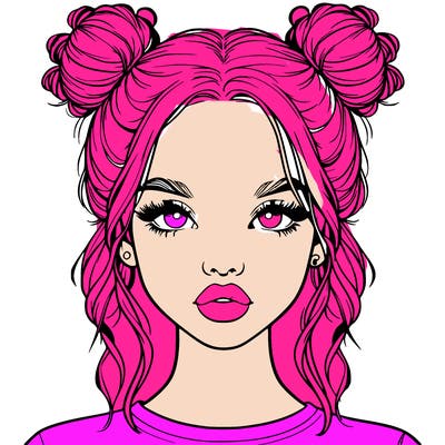 realistic girl with two buns in hair and lips
