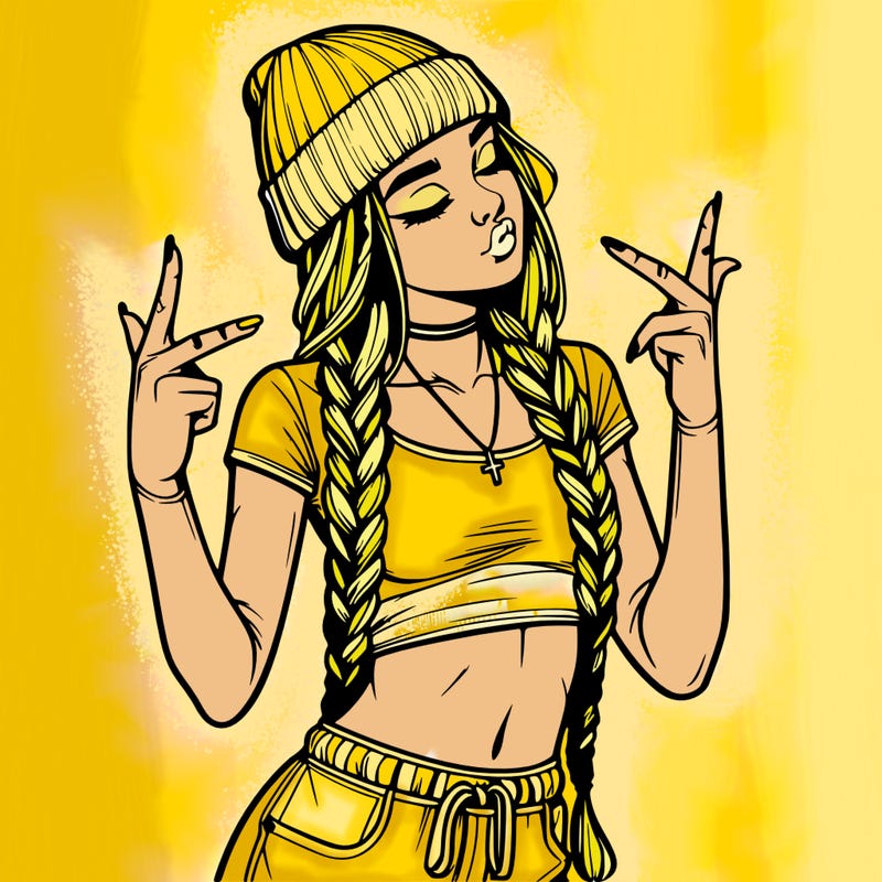 realistic teenage girl with braids and a beanie and crop top doing 🫶🏼