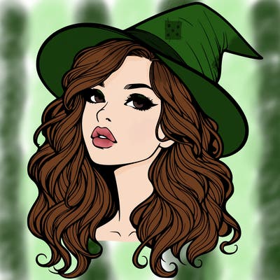 realistic witch girl with wavy hair and lips