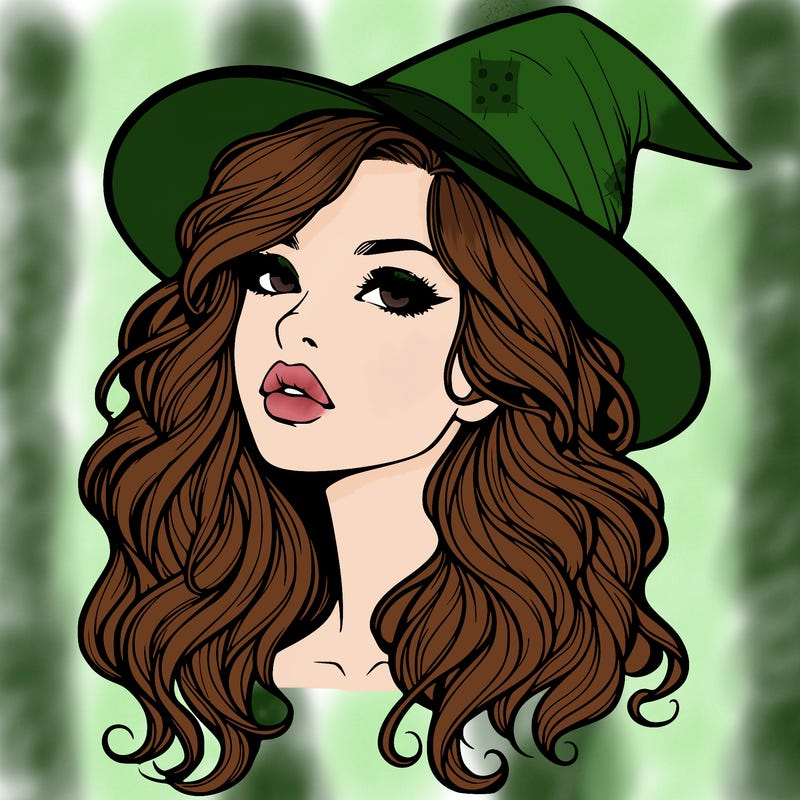 realistic witch girl with wavy hair and lips