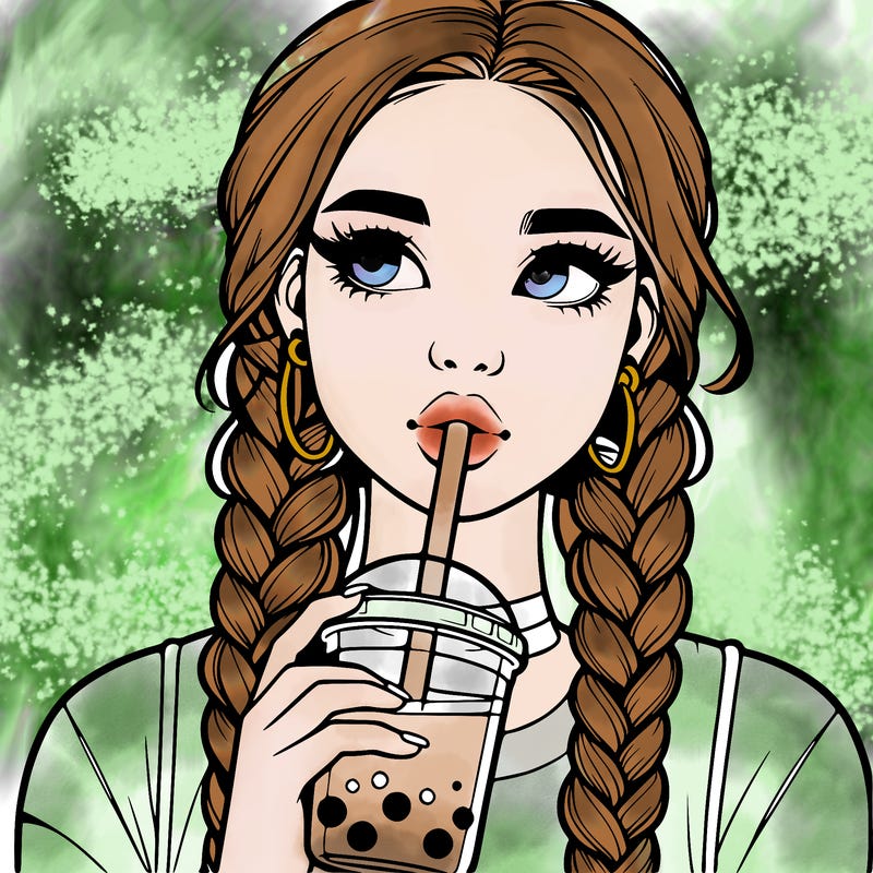 realistic girl with braided hair drinking boba