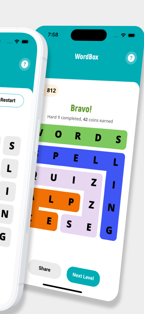 Strands WordBox Word Search - A completed word search puzzle in Strands WordBox with colorful paths highlighting found words