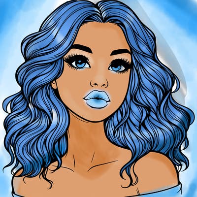 realistic girl with wavy hair and lips