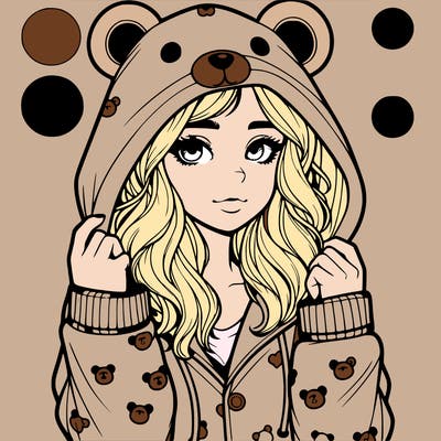 realistic girl in a animal pjs hoodie