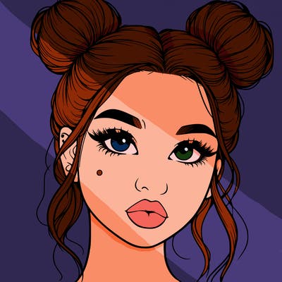 realistic girl with two buns on her hair and lips