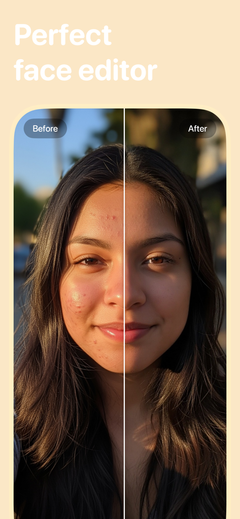 Blemish Remover: Clearrr - Comparación de antes y después que muestra la eliminación de imperfecciones en la cara de una mujer