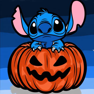 stitch inside a spooky pumpkin