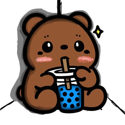a cute bear drinking boba