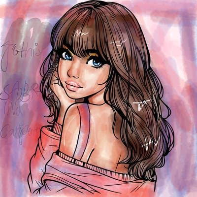 realistic girl with bangs looking over her shoulder