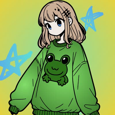 girl wearing frogging sweatshirt