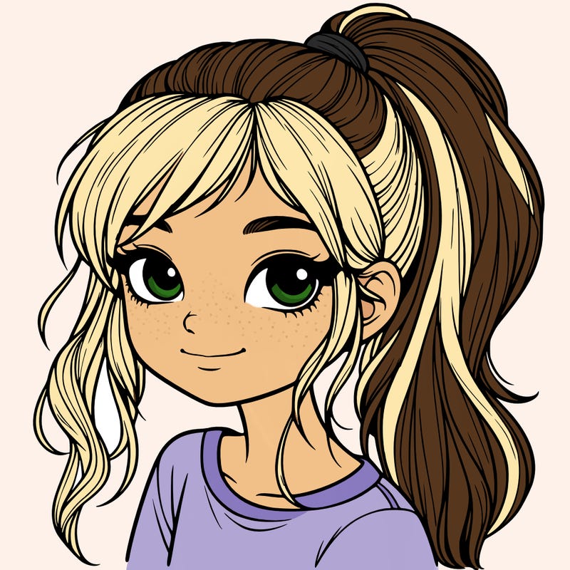 realistic girl with ponytail