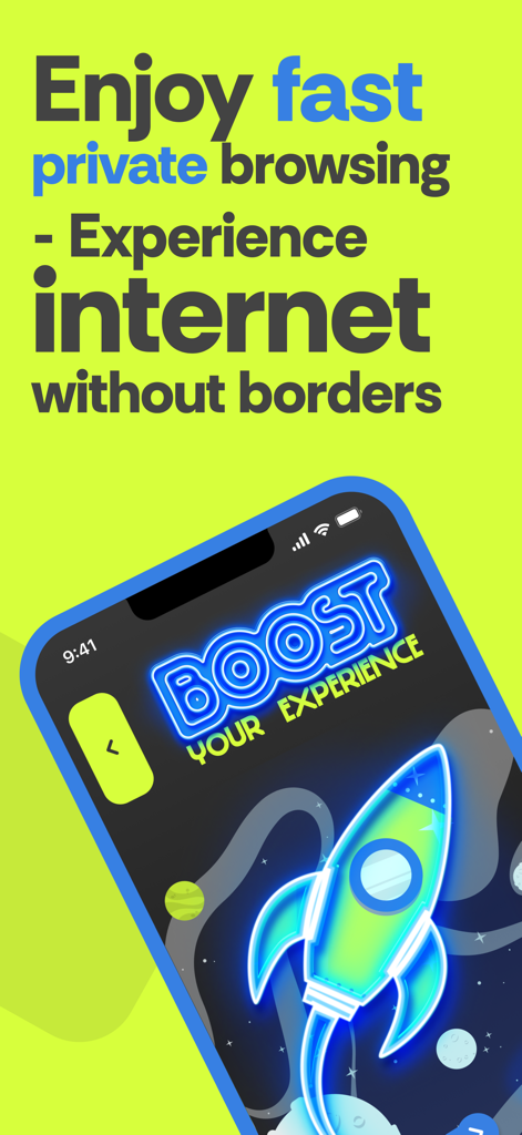 CPunk VPN app interface with a neon rocket and private browsing text