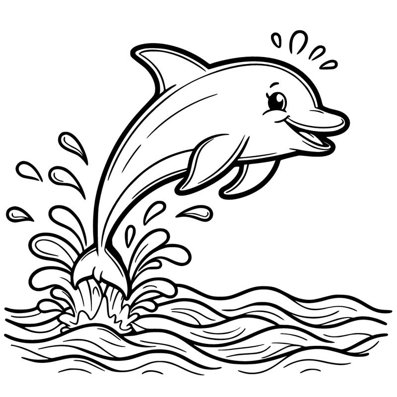 a joyful dolphin leaping over waves with a splash