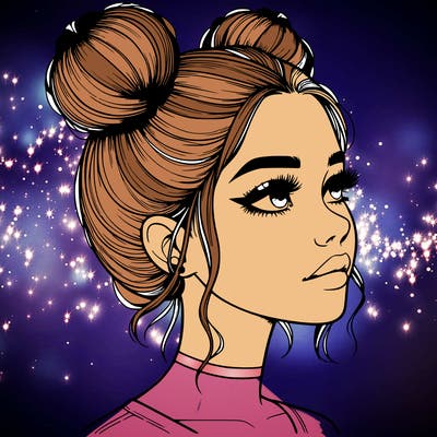 realistic girl with buns on the top of her head