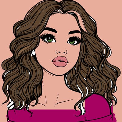 realistic girl with wavy hair and lips