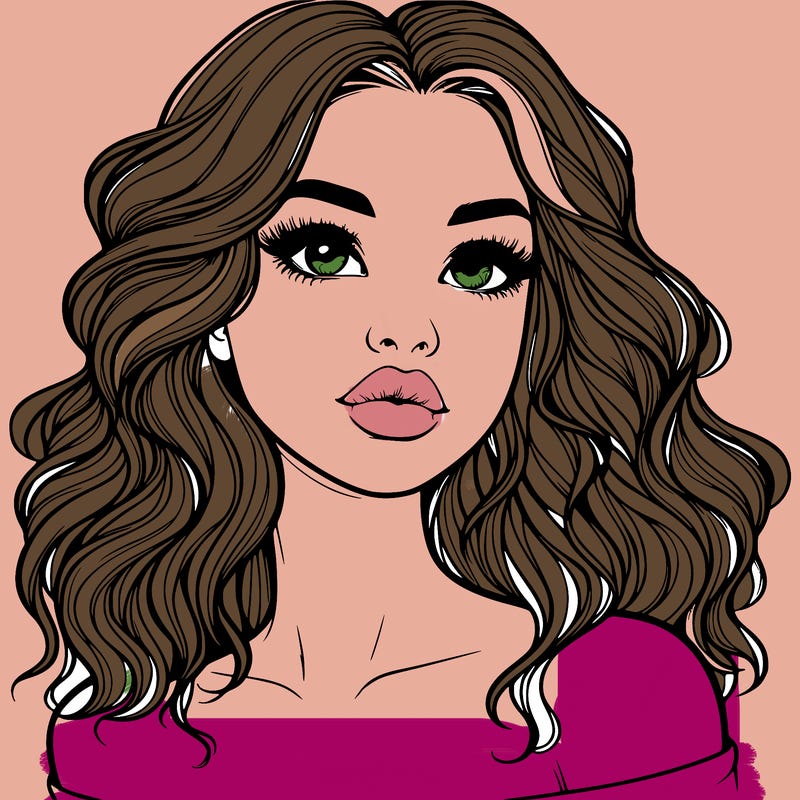 realistic girl with wavy hair and lips