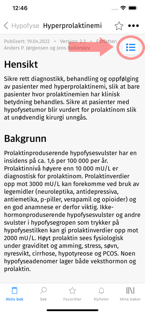 Metodebok - Metodebok medical app displaying a clinical protocol for Hyperprolaktinemi