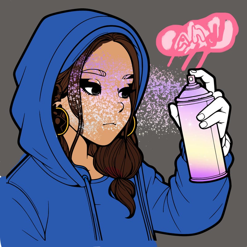 a realistic girl, spray painting