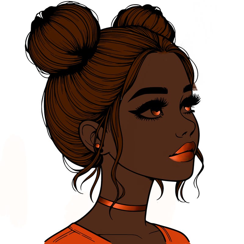realistic girl with buns on the top of her head