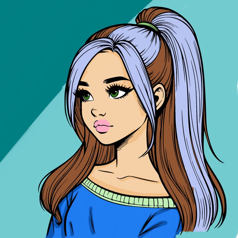 realistic girl with a high ponytail