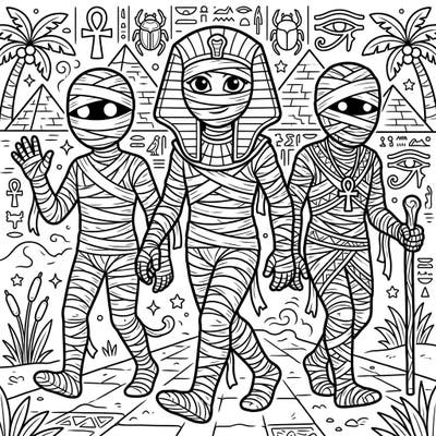 Step into the fascinating world of ancient Egypt with this delightful bandaged mummies coloring page! Designed with large print and clear outlines, it offers a relaxing and engaging activity perfect for seniors.